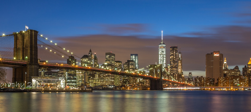 Foto's New York - Brooklyn Bridge by night panorama| Foto Tux Photography